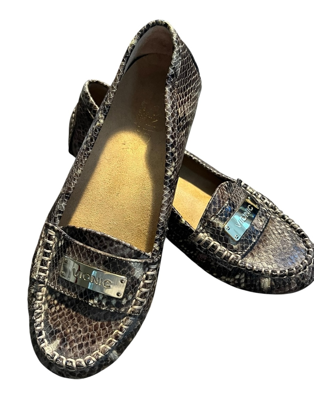 Vionic Sydney Loafers Womens 6.5 Snake Print Comfort Orthotic Slip On Flats